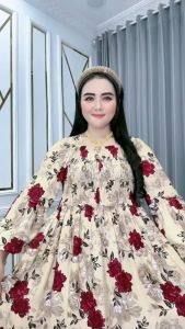 ZK Haruka - Pakaian Wanita Dress Lengan Panjang. Semuk Depan Bagian Belakang Polos Tanpa Karet Katun Rayon