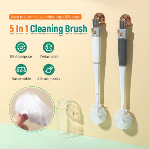 Baby Bottle Cleaning Brush Set Long Handle Washing Cup Brush for Baby 5 in 1 Multi Functional Clear Tool Bottle Brush