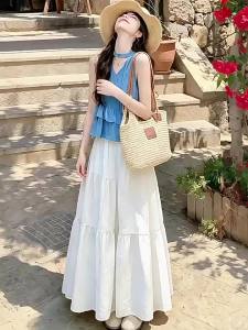 La Chapelle | White Gentle Summer Thin A-Line Spinning Long Layered Skirt