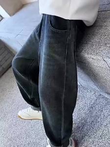 Spring Autumn Boys Denim Pants with Pockets Letter 7 Children Straight Jeans Pants for 4-14Years Kids Loose Casual Trousers