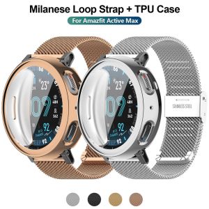 Milanese Loop Band+Soft TPU Protective Case For Amazfit Active Max Stainless Steel Watchband For Amazfit Active Max Watch Shell