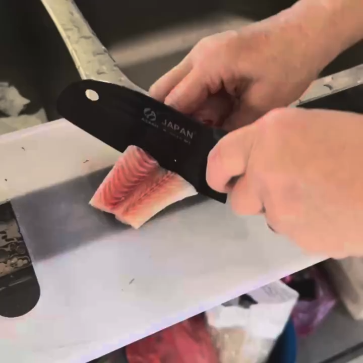 Japanese kitchen knife – sharp blade easy and effortless cutting (sharpening tool/scissors included)