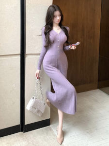 CHANGTONG | V-neck Knitted Slim Fit Dress