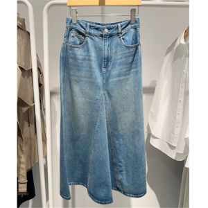 Spring Fashion High Waist A-Line Denim Skirt Womens Versatile Slimming Midi Skirt Korean Style Commute Pure Cotton Zipper