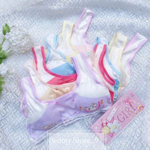 3pcs Kid’s sports bra asstd design printed w/ foam and removable pads cotton yung tela 8-12years old