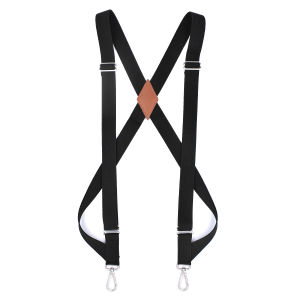 Side Clip Trucker Suspenders for Men Work 2.5cm Wide X-back with 2 Snap Hooks Adjustable Elastic Heavy Duty Trouser Braces Black