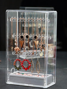 New Multi-Functional Transparent Acrylic Jewelry Storage Box Earring Stud Ring Holder Necklace Hanger Desktop Organizer