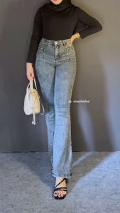 Celana Jeans Highwaist Streach Wanita Cutbray || Korean Style Straight Loose Cutbray Wanita Premium Warna Hitam Choco Street Melar Kekinian Warna Lightblue