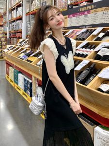 Váy Nữ Mùa Hè 2025 Mới Thiết Kế Nhỏ Tay Voan Ren Ngọt Ngào Váy Tay Bồng Nối Dài Váy Thun Cổ Tròn Dài Tay Váy Chữ a