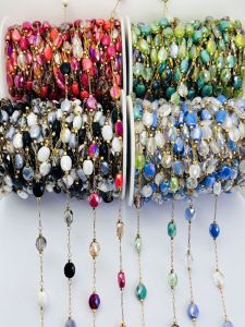 Colorful Crystal Chain Necklace Bracelet Stainless Steel Oval Tassel DIY Accessories for Clothing Titanium Steel Fashion Jewelry