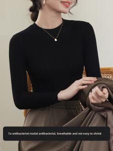 Modal round Neck Bottoming Shirt for Women Outwear Spring Autumn and Winter Elastic plus Size Long Sleeve Bottoming T-shirt Silm Tops