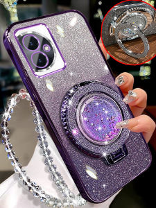 Huawei Honor 100 Soft Silicone Case New Creative 5G Curved Screen Sparkling Powder Cover Anti-Fall with Stand Fashionable Protection