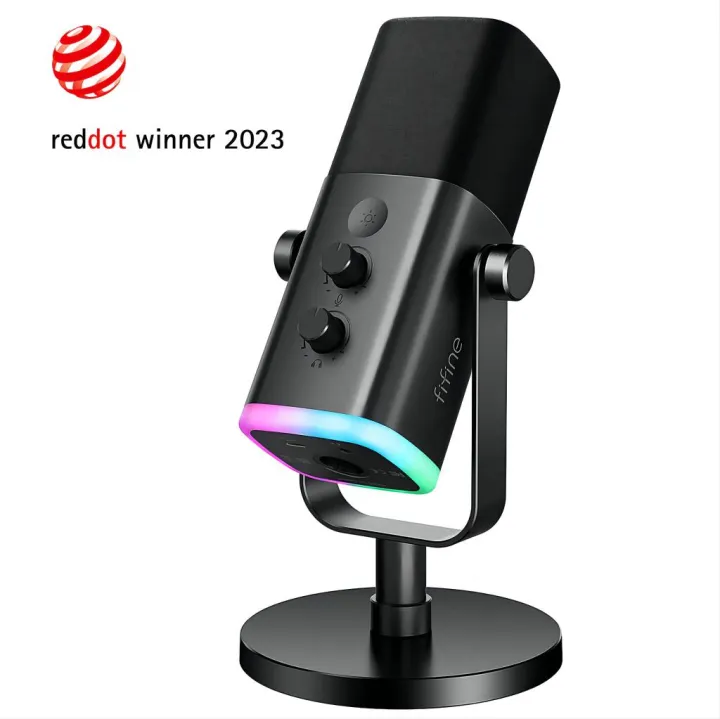FIFINE AM8 Gaming Microphone USB/XLR Dynamic Mic with Touch Mute Button,Headphone jack,I/O Controls,for PC PS5/4 mixer