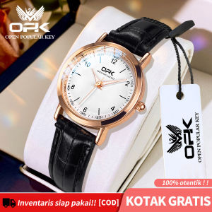 OPK jam tangan wanita elegan tahan air terbaru 2025 Tali kulit kasual bercahaya kuarsa dengan kotak jam tangan cewek