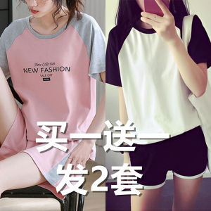 2023 Spring Summer New Fitness Running Casual Sports Set Womens Large Size Short Sleeve Shorts Two Piece Set Cotton 100%