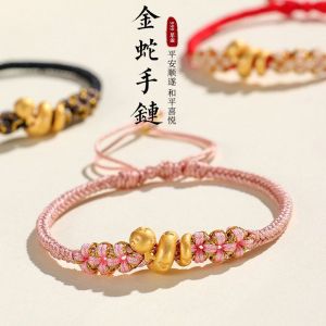 Red String Handmade Silver Bracelet Snake Year Lucky Charm Womens Fashion Jewelry Gift for Girlfriend Woven Peach Blossom Knot