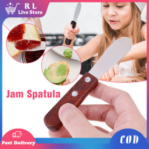 Stainless Steel Wide Edge Butter Spreader Sandwich Jam Scraper Wooden Handle Cake Knife With Jagged