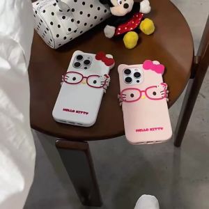 Sanrio | Ốp Điện Thoại Silicon Mềm 3D Kawaii Hình Kính Hoạt Hình KT Dành Cho iPhone 17/16/15/14/13/12/11 Pro Plus 6/7/8 SE - Ốp Bảo Vệ Điện Thoại