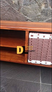 Meja TV Kayu Jati 2 Laci Rotan Sintetis Bufet Buffet Rak Lemari Ruang Tamu Minimalis Murah Terbaru