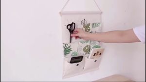 OSQ 3-7 Pockets Waterproof Linen Cotton Fabric Wall Hanging Storage Bag for Home Organizer