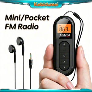 KEBIDUMEI Mini Clip FM Radio Pocket Rechargeable Stereo Radio with LCD Display Wired 3.5mm Headphones For Meetings Tours Running