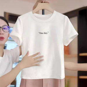 Pure Cotton Short Sleeve T-Shirt Womens Fashion Korean Style Slim Fit Summer White Top Shoulder Width Regular Cotton Blend