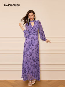 Romantic Purple Elegant Slim Dress Long Skirt