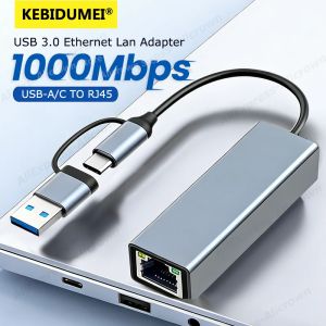 Kebidumei | 1000Mbps Ethernet Adapter 1G USB 3.0 Type C to RJ45 Network Card Wired Ethernet Gigabit Adapter Lan Card Hub for MacBook iPad