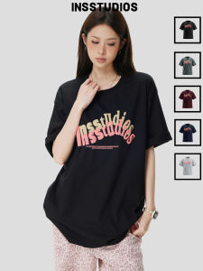 Trendy American Style Overlapping Logo Foamed Print Loose Short Sleeve T-shirt