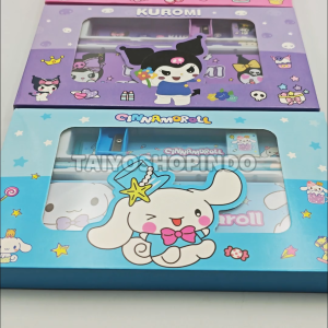 TAIYO Alat Tulis Set Box Karakter Sanrio Tempat Pensil Penggaris Penghapus Rautan Sekolah Anak