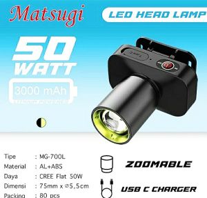 Senter kepala Led Zoom super terang headlamp Matsugi MG 700 50watt