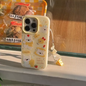 2-in-1 Cartoon Cheese Dog Jelly Case for iPhone 11 12 13 14 15 16 17 Pro Max Plus 17Air 16E Anti-fingerprint Frosted Hard Cover for iPhone 11 Case