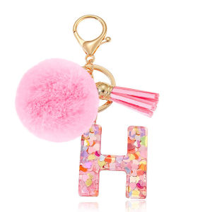 Pink Furry Tassel Keychain Resin Keyring Ball Creative Gift Bag Pendant Love Heart Sequin Crystal Bag Charm Festival Supplies
