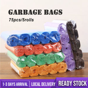 Garbage Bags 5 Rolls Total 75pcs Locaupin Plastic Garbage Bags No Smell Heavy-Duty Office Cleaning Trash Sampah Others Plastik Biodegradable Rubbish Bag Plastic Bag