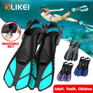OLIKEI ตีนกบดำน้ำมืออาชีพสำหรับผู้ใหญ่เด็กซิลิโคนแบบปรับได้ครีบสั้นดำน้ำตื้นตีนกบดำน้ำว่ายน้ำฟรีสไตล์