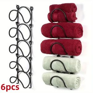 2-6Pcs Wall Mounted Towel Rack with Hooks Multi-layer Punched Free Wine Display Shelf for Bathroom Storage Wall Organizer Decor