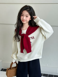 MPW | เสื้อฮู้ดลายตัวอักษรแฟชั่นสำหรับเด็กผู้หญิง ฤดูใบไม้ผลิและฤดูใบไม้ร่วง เสื้อผ้าเด็กสไตล์เกาหลี เสื้อผ้าเด็กวัยกลางคนและโต แขนยาว ปกติ