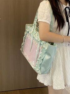 Túi Đeo Vai Dung Tích Lớn Satin Mint Green Edge Túi Tote Phong Cách Hàn Quốc Candy Color Túi Đeo Vai Thường Ngày Cho Thanh Thiếu Niên
