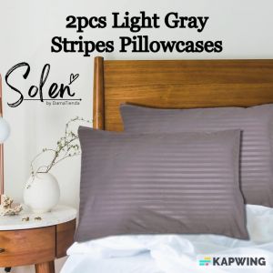 2pcs Solen LIGHT GRAY Stripes Cotton Pillowcases Overlap Design Punda Luxury Pillowcase Hotel Style Elegant Pillow cover Damatienda Collections Light Grey