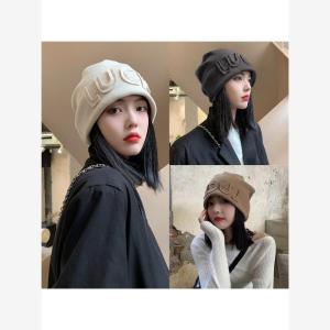 Spring Autumn Knitted Hat Face Slimming Woolen Cap Trendy Letter Cold Weather Headwear Large Brim Hat Casual Comfortable Hat