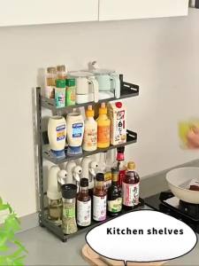 3 Tier Adjustable Spice Rack Carbon Steel Kitchen Seasoning Organizer Storage Shelf For Condiment Jars Bottles