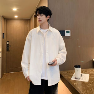 Retro Japanese Style Loose Fit Casual Shirt for Men Spring Autumn Solid Color Simple Design Commute Outerwear Jacket