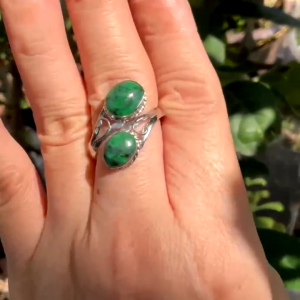 KJ741 แหวนหยกพม่า Maw SitSit เงินแท้ชุบทองคำขาว Free Size