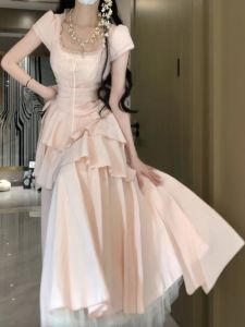 CHANGTONG | French Style Elegant Waist-Cinched Layered Dress