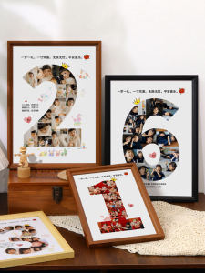 Childrens Growth Picture Frame Baby First Birthday Anniversary Gift Photo Printing Made into Ten Years Old Simple Modern Style Rectangle Wooden Frame