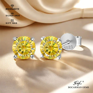 S925 Silver Plated 18K gold 0.3-3 Carat pair of GRA Moissanite Lemon Yellow Gold Silver Earrings with four claws