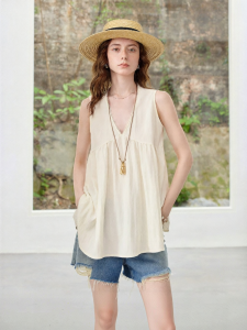 Toyouth | Sleeveless Vacation V-Neck Loose High-Waist Ruffled Anti-Aging Womens Shirt