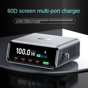 Smart GaN Charger 2026 New Model 4C1A Interface with TFT Display & Rotating Knob for iOS Android Devices