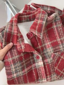 Retro Flocking Plaid Shirt Womens Loose Casual Shirt Trendy Inner Wear Layering Spring Autumn Style Korean Version Pure Cotton