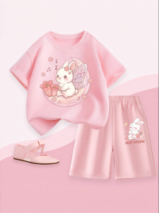 JS | Girls Summer Pink Short Sleeves Shorts Set